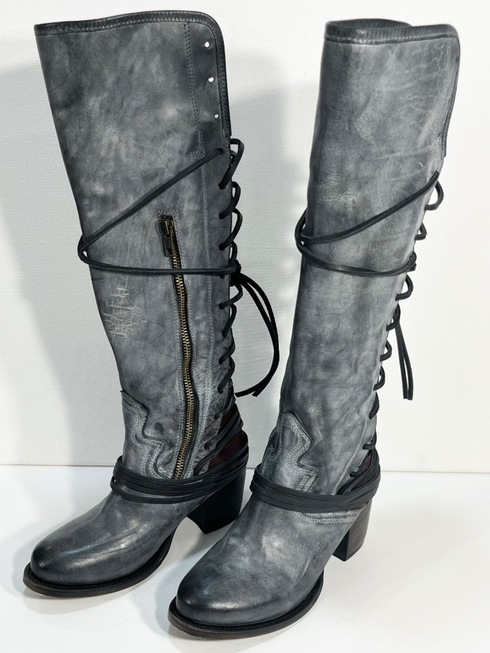 New in Box Freebird Knee-high Charcoal Leather Boots Size 6